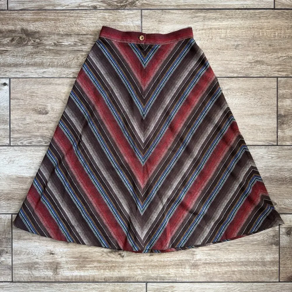 Vintage Juniors Brown Chevron Stripe A-Line Skirt Academia Union Made